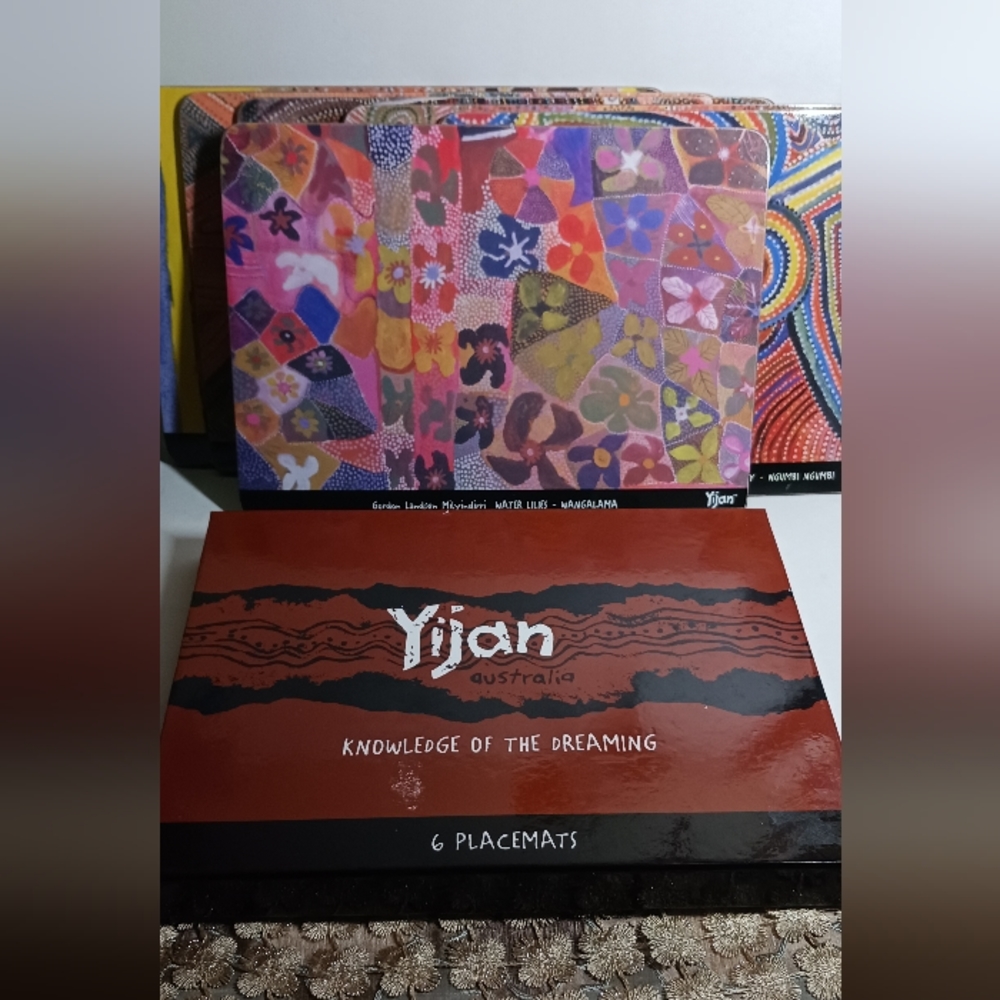 6 Placemates Australia Yijan Collectible Aboriginal Art Beautiful Browns